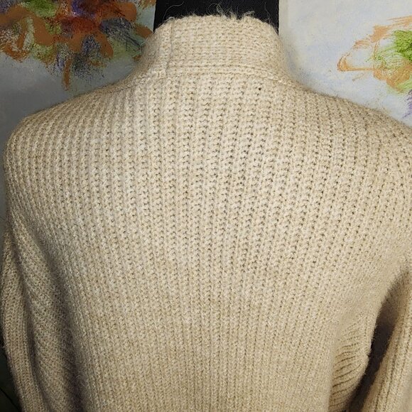Wool Knit Beige Long Cardigan Sweater With Tie Belt - Picture 10 of 11